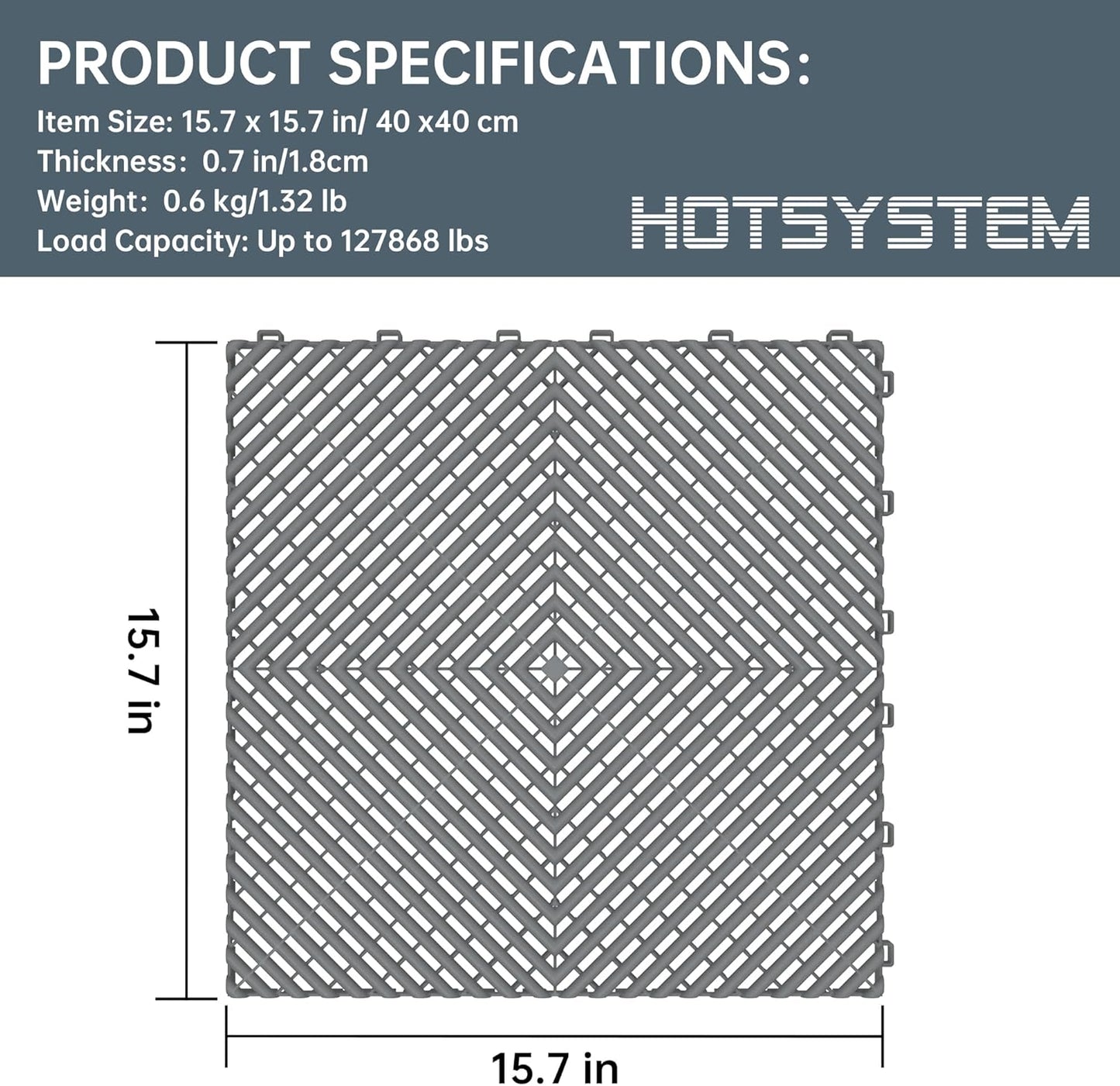 Durable Polypropylene Interlocking Modular Garage Floor Tiles, Versatile Interlocking Floor Tiles, 15.7'' x 15.7'' x 0.7''(Thickness) Flooring Tile(20 Pack), Grey