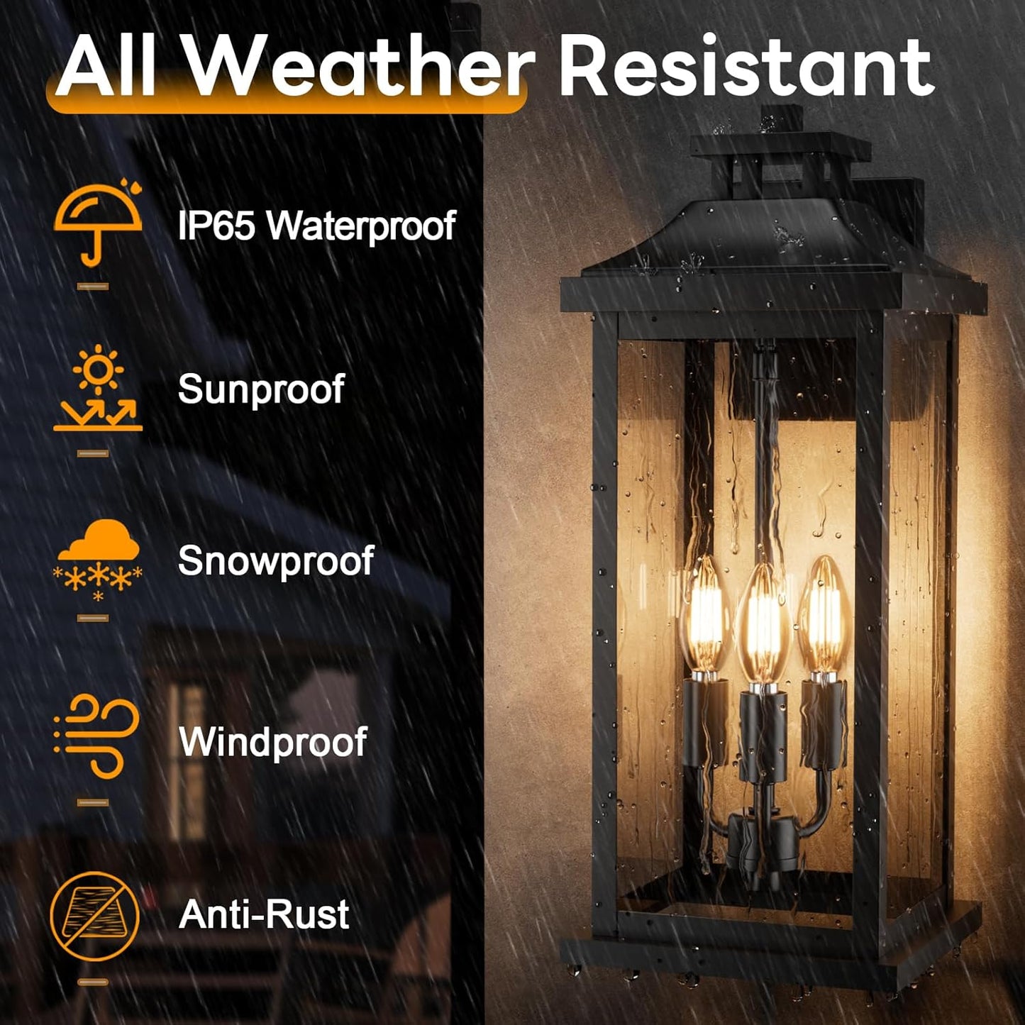 20" Large Outdoor Light Fixtures 3-Light 2 Pack, Black Outside Modern Porch Lights for House, Exterior Wall Sconce Lanterns Wall Mounted Waterproof Outdoor Coach Lamps for Garage E12