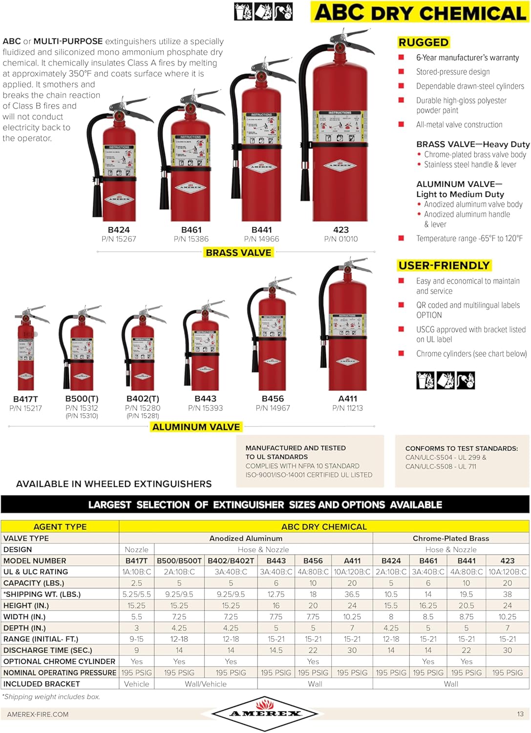 Amerex B456 ABC Dry Chemical Fire Extinguisher with Aluminum Valve, 10 lb