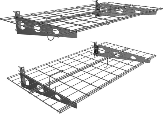EVERHANGER Wall Mounted Garage Wall Shelves, 2 x 4 ft Metal Storage Shelves, Heavy Duty Wall Shelving with Hooks, Holds Up to 220 Lbs, Black