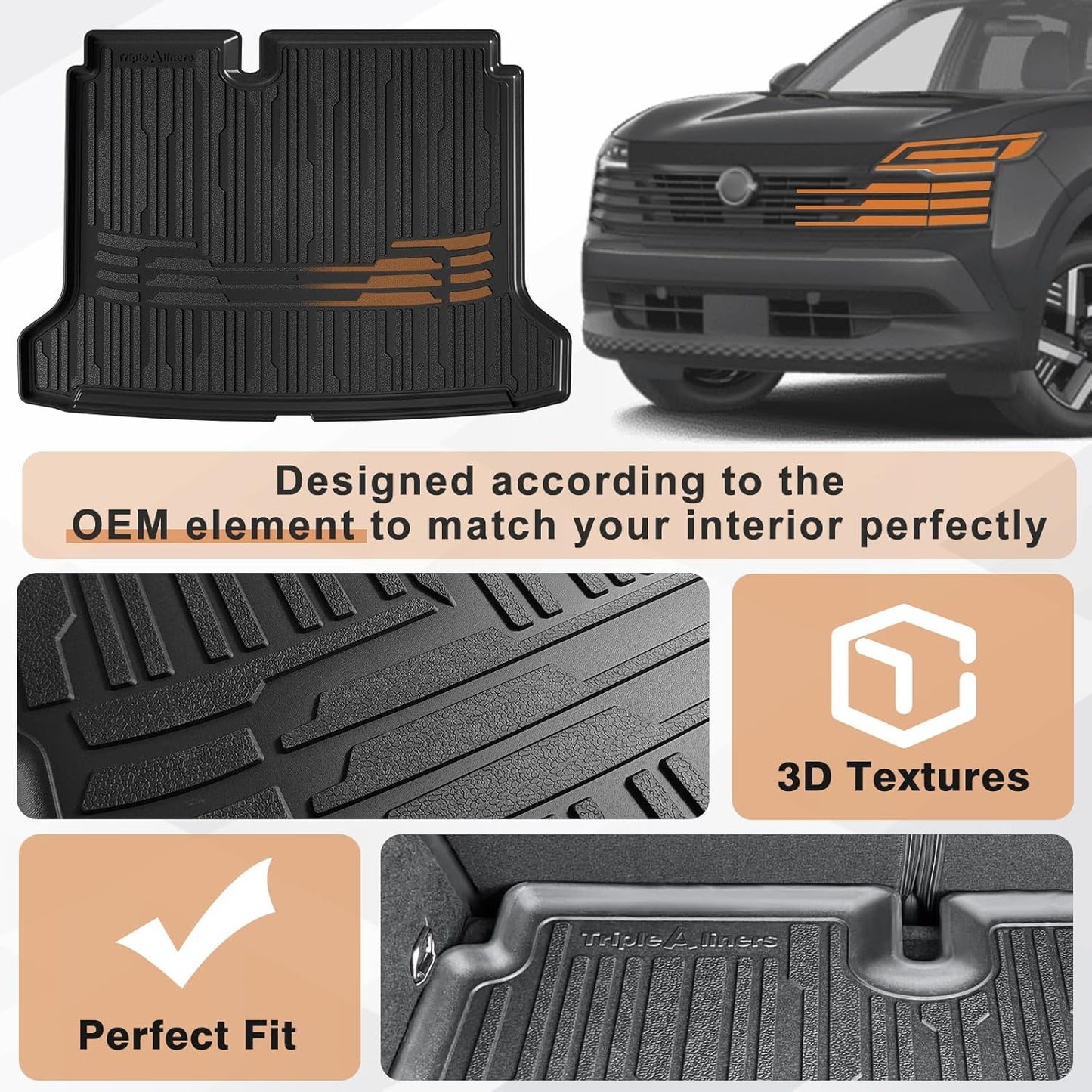 TripleAliners Trunk Mat All Weather Liners Compatible with 2025 Nissan Kicks Interior Accessories Custom Fit Anti-Slip TPE Full Coverage Protection Rear Trunk Floor Mat (S Trim Level ONLY)