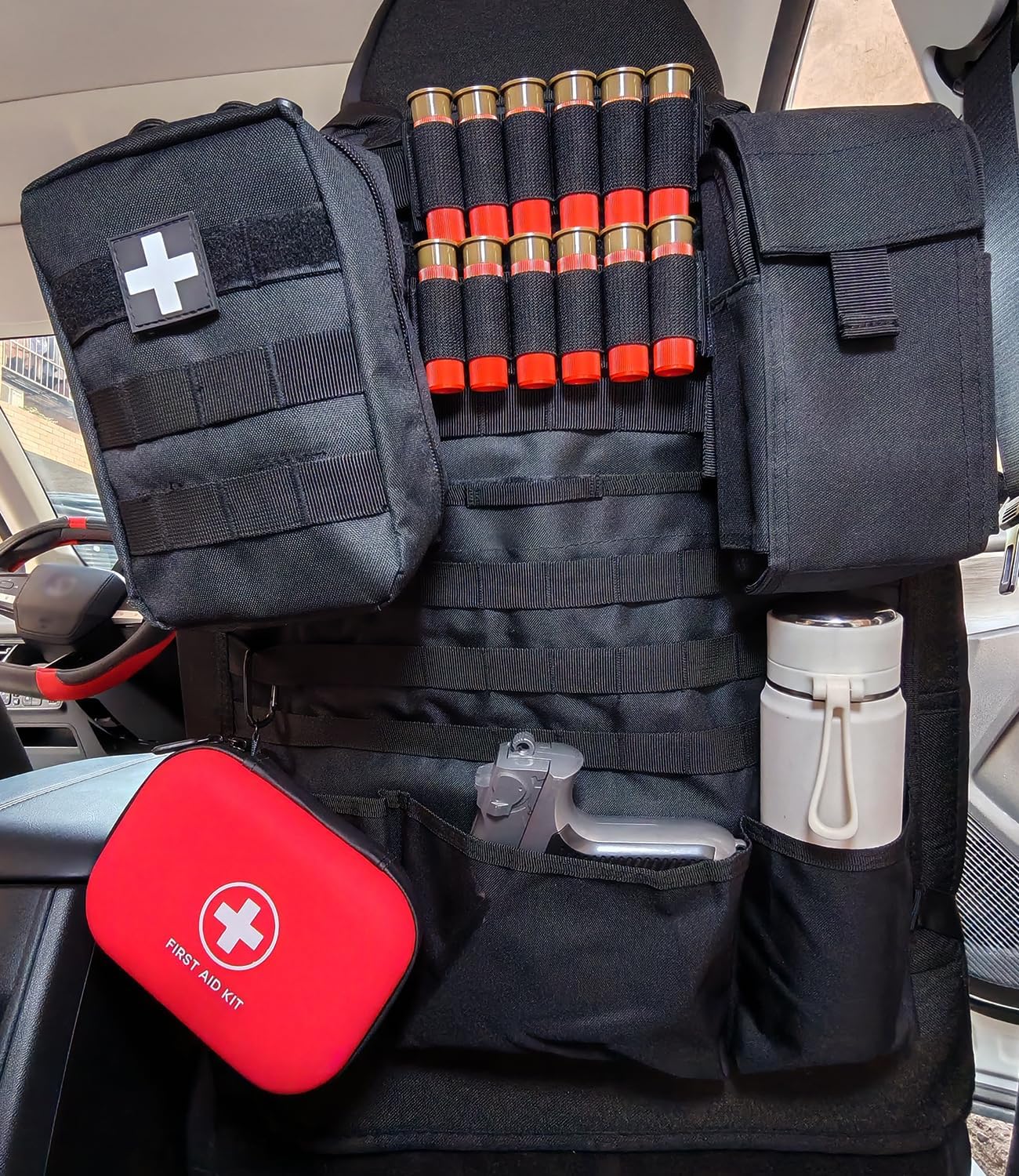 Car Seat Back Organizer Tactical MOLLE Panel Back Seat Storage Bag Universal Car Seat Cover Protector (Black)