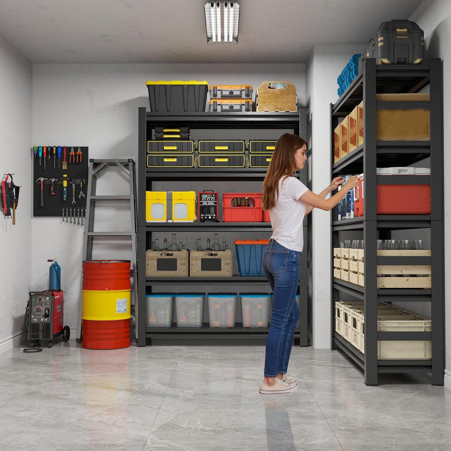 87"H Garage Shelving Heavy Duty Rack, 4500 LBS Ultra Large Capacity 5 Tier Adjustable Storage Shelves, Metal Industrial Shelf Units for Garage, Basement and Warehouse, 87"H×47.24"W×23.6"D, Black