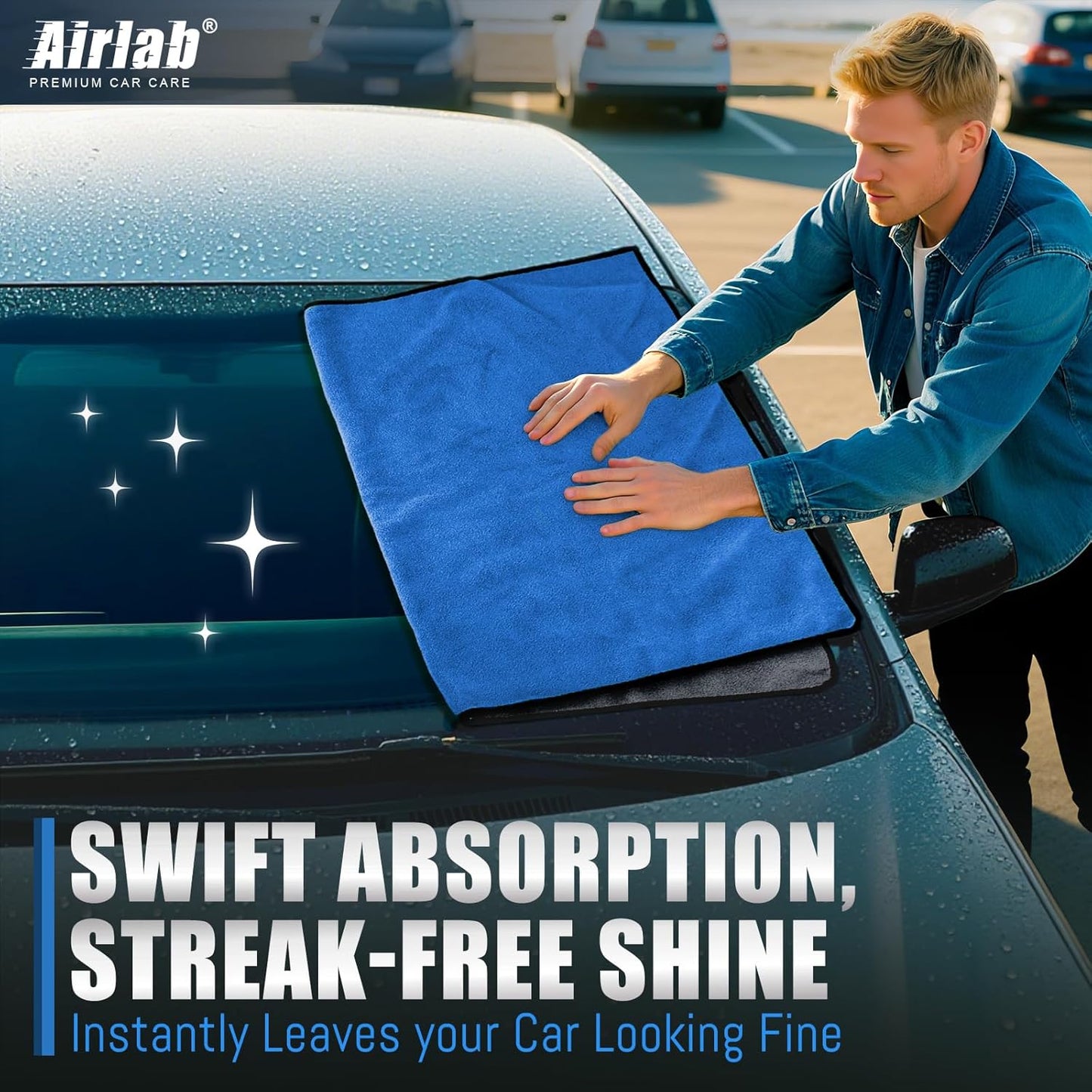 Airlab Microfiber Towels for Cars Wash Drying Thick Plush Cleaning Cloth Auto Detailing Super Absorbent for Interior & Exterior Lint Free, Streak Free, 35 x 24 Inch, 500 GSM, Pack of 1