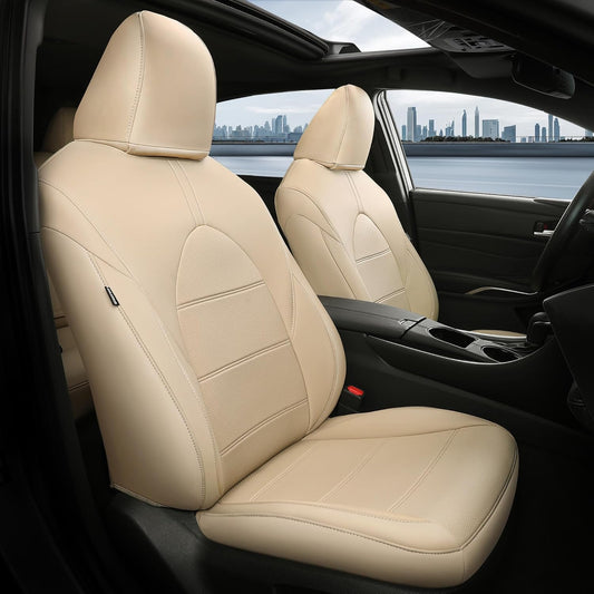 for Toyota Camry Seat Covers Hybrid LE SE 2018 2019 2020 2021 2022 2023 2024 - Custom Car Seat Covers Full Set, Breathable Leather Seat Cover for Cars, Waterproof Cushion Protectors, Beige