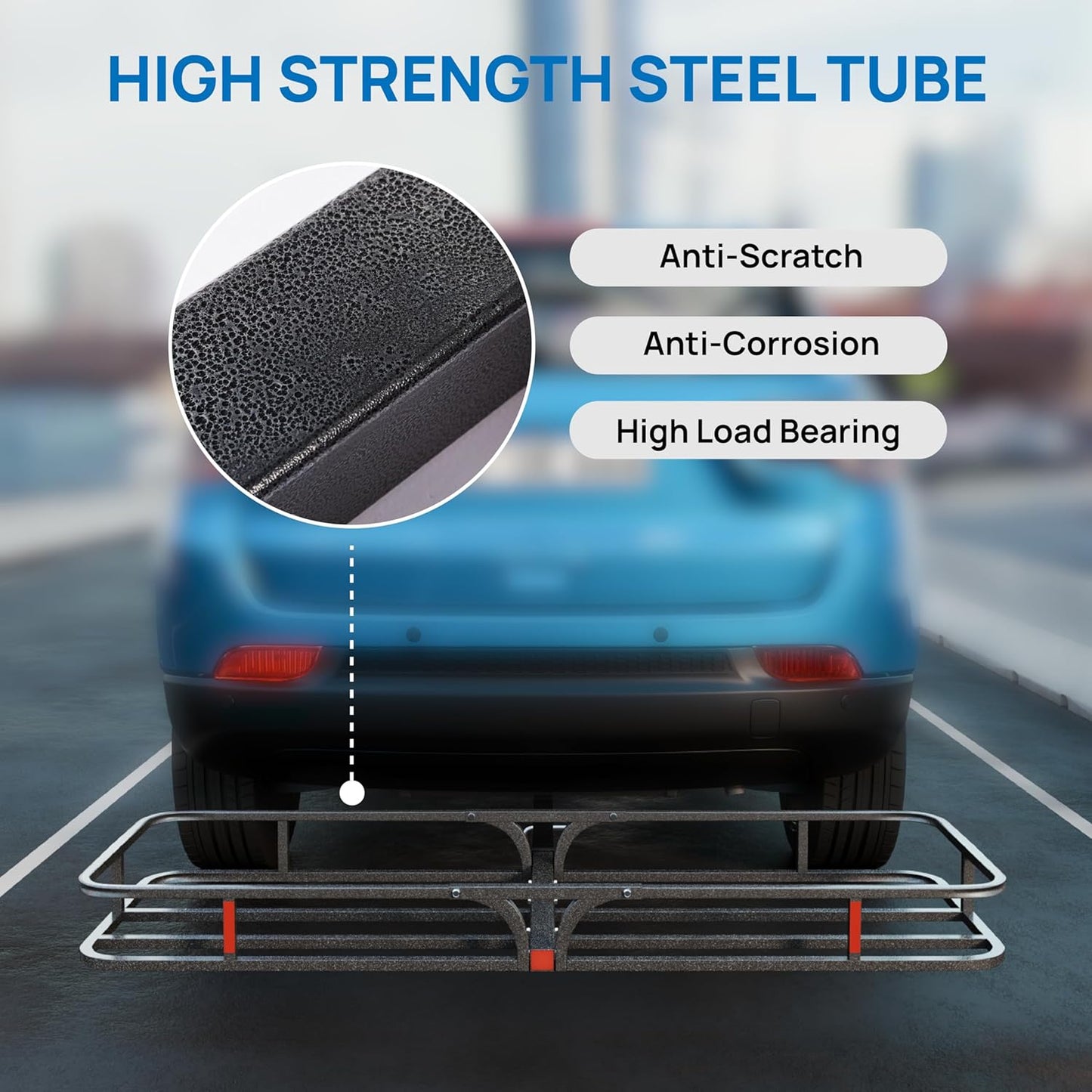 Bonnlo 54''X 19''X5.5'' Hitch Mount Cargo Carrier Basket with Stablizer and Straps, 500 LBS Capacity Rear Luggage Rack Basket Fits Sedan, SUV, TAN