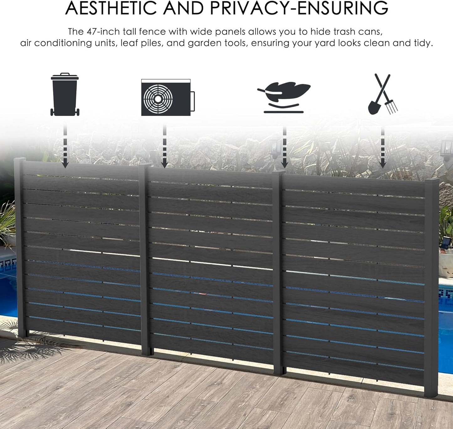 Kozyard 50" W x 48" H Privacy Screens Fence Panel Specifically for Hard Surfaces, Aluminum Post Air Conditioner Fence Panels, with Hard Surface Installation Kit for Outdoor Backyard Patio