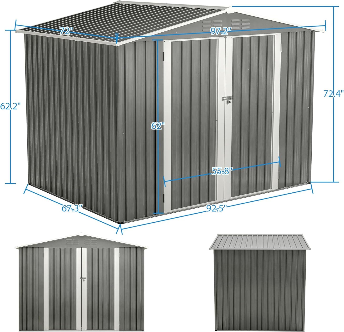 Outdoor Storage Shed,8X6 FT Metal Garden Shed with Lockable Doors & Slooping Roof,Updated Reinforced Door,Tool/Bike Sheds for Backyard, Patio, Poolside,Garage