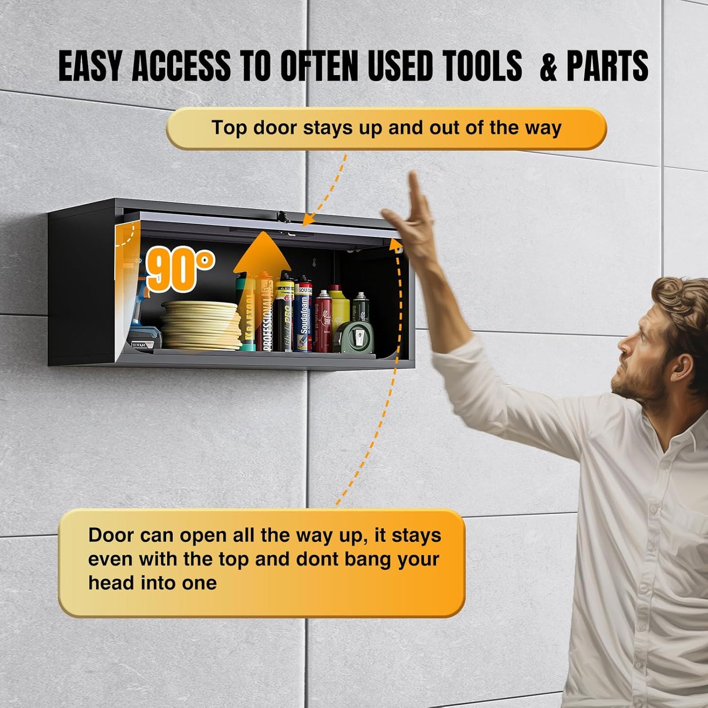 Wall Mounted Steel Metal Garage Storage Cabinet, Wall Cabinet Shelf Floating Garage Tool Cabinet Trailer Cabinets Work Shop Wall Heavy Duty Assembly Required White