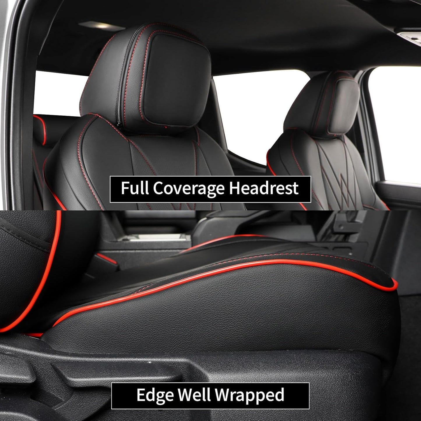 EKR Custom Fit Tacoma Car Seat Covers for Select Toyota Tacoma (Petrol) 2024 2025 Double cab SR,SR5,TRD Sport,TRD Off-Road,Limited - Full Set,Leather(Black with Red Trim)