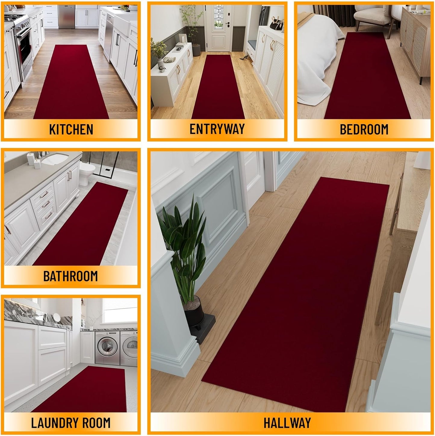 Ottomanson Hallway Runner Rug 2'7" x 9'10" Non Slip Solid Area Rugs Easy to Clean Laundry Rug Runner Durable & Pet Friendly Floor Carpet Runners for Hallways Entryway Living Room Kitchen, Red