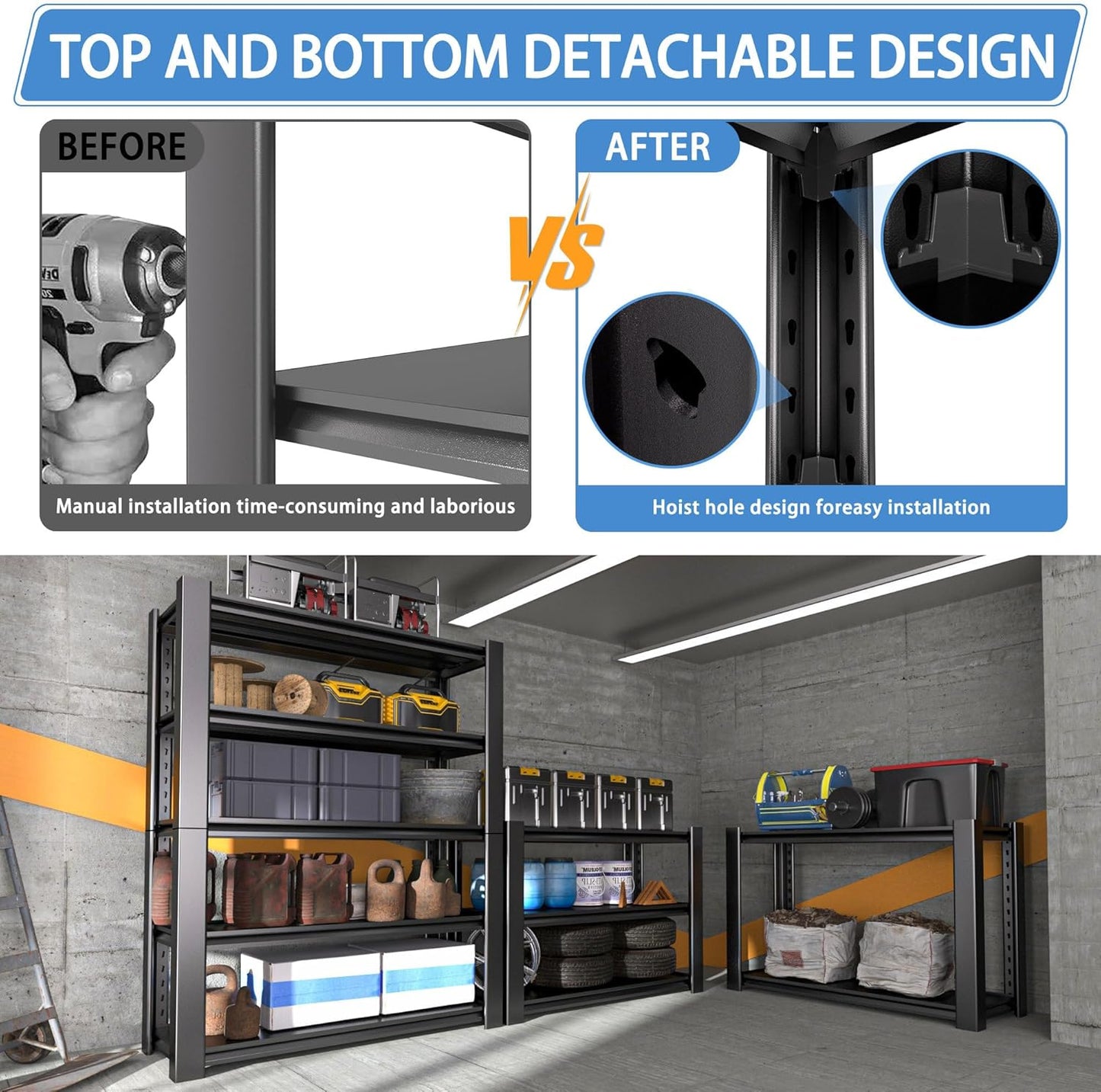5-Tier Heavy Duty Garage Shelving Unit, 3000 LBS Capacity Metal Storage Rack 72" H x 48" W x 20" D, Adjustable Steel Shelves for Garage, Warehouse, Basement, Pantry, Workshop.3 Pack