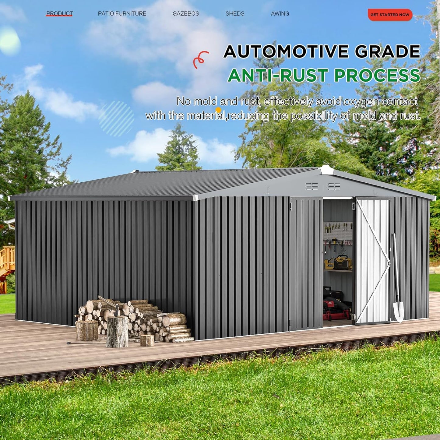 AECOJOY Shed 14' x 12' Storage Shed, Outdoor Metal Storage Sheds & Outdoor Storage 12x14 with Lockable Doors, Large Steel Yard Shed, Utility Tool Storage for Garden, Patio, Outside use in Dark Grey