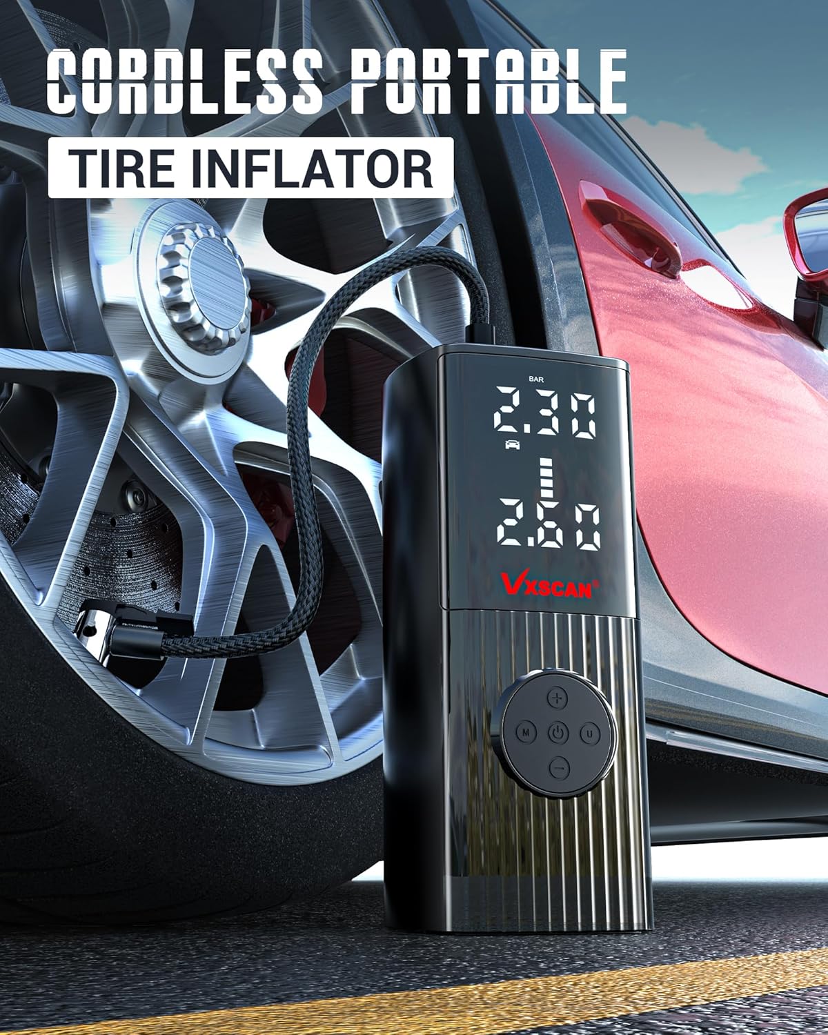 Tire Inflator Portable Air Compressor for Car Tires, 150 PSI & 20000mAh Battery 4X Fast Inflation Cordless Tire Pump, 12V DC & Cordless Dual Power Electric Air Pump for Car Motorcycle Bike Ball