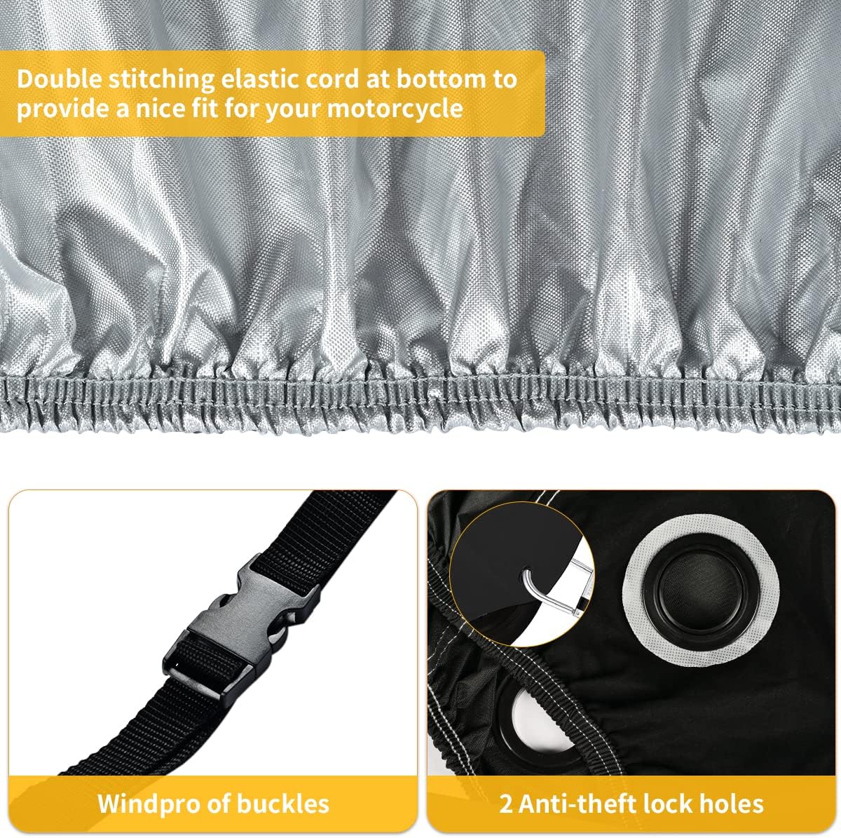 Coverado Motorcycle Cover Waterproof, All Weather Protection Outdoor Full Motorcycle Covers - UV Proof with Flame Retardant Fabric Fit for Harley Davidsion Yamaha Honda Suzuki (up to 111" Motors)