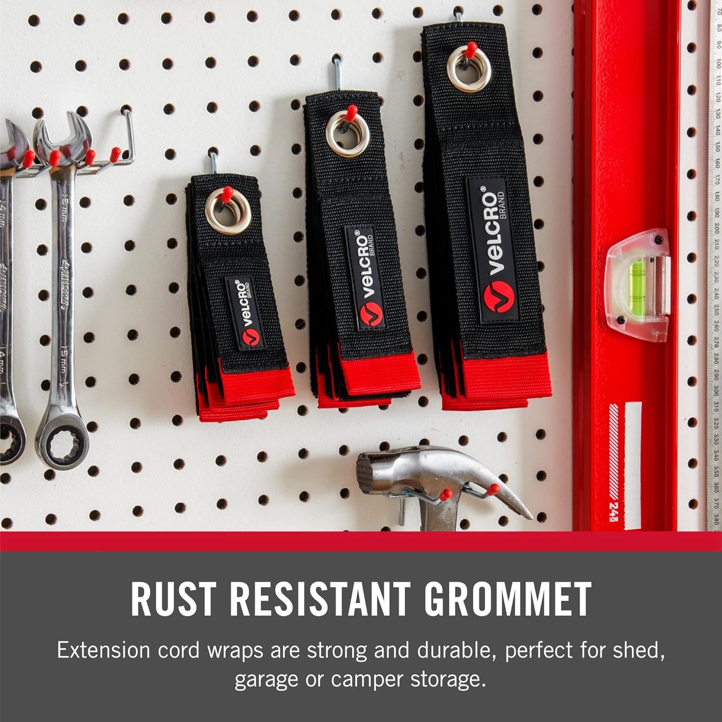 VELCRO Brand Heavy Duty Extension Cord Holder Organizer | Holds 75 Pounds, Storage Straps Hang Easily on Hooks or Nails | Perfect for Garage Organization | 2pk, Size Med 14in, Black