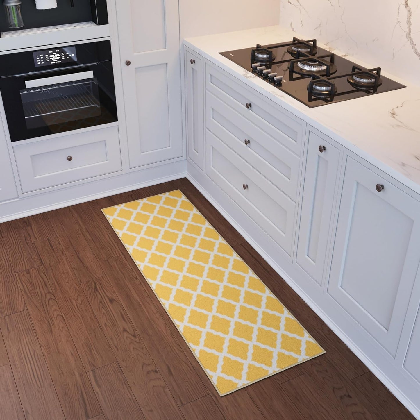 Ottomanson Hallway Runner Rug 20" x 59" Non Slip Trellis Area Rugs Easy to Clean Laundry Rug Runner Durable & Pet Friendly Floor Carpet Runners for Hallways Entryway Living Room Kitchen, Yellow