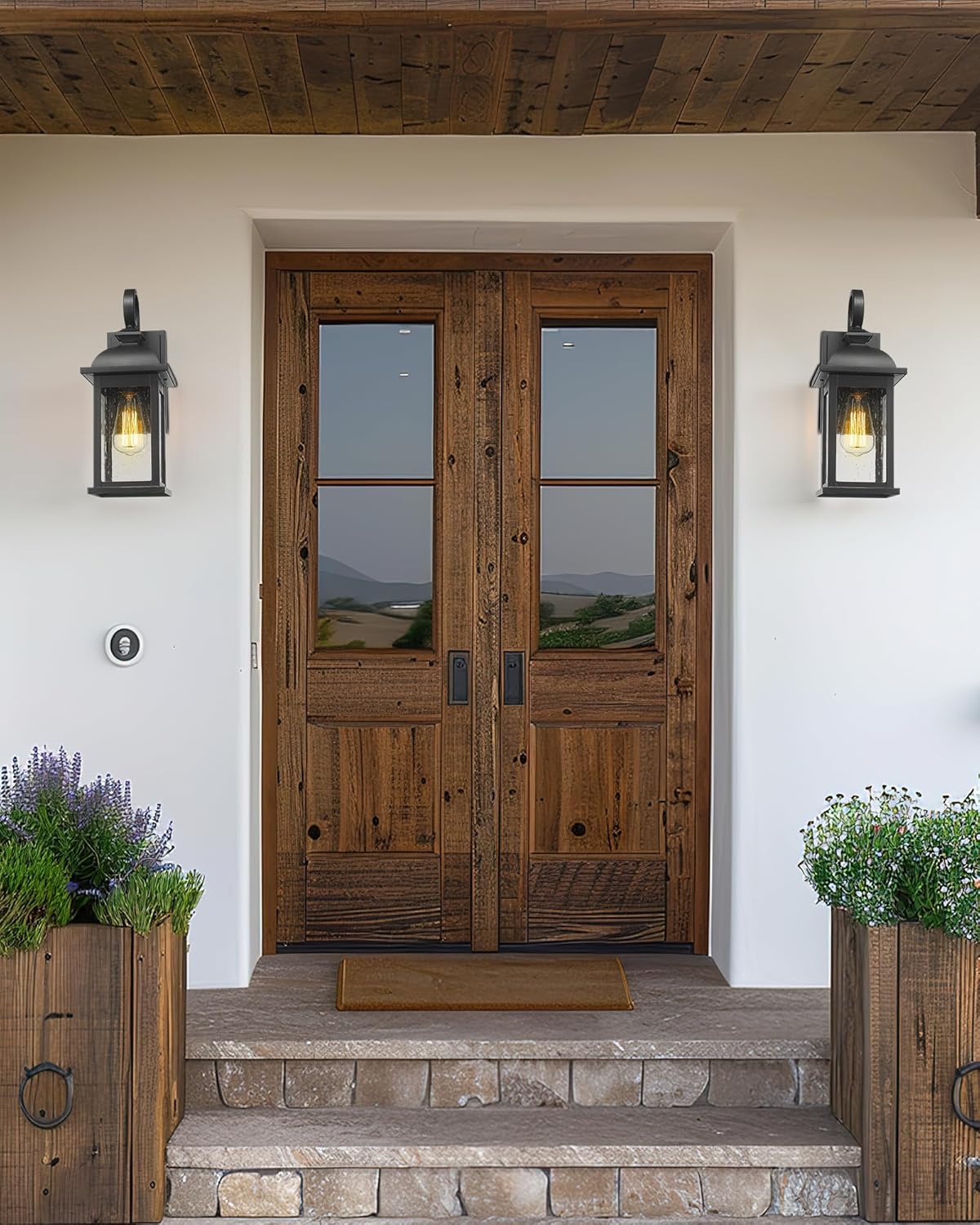 FEMILA Outdoor Wall Sconce, 14.9" Matte Black Seeded Glass Outdoor Sconce Lights, Front Porch Light Fixtures Wall Mount, Garage Lights for Patio, Entryway, Garden, E26 Base, 4FD54B BK