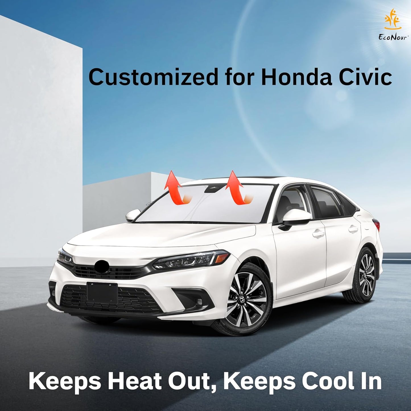 Honda Civic 2016-2021 Car Windshield Sunshade - EcoNour 240T Polyester Material Car Sun Visor - Reflector Blocks UV Rays - Foldable Sunshade Interior Protection Accessories