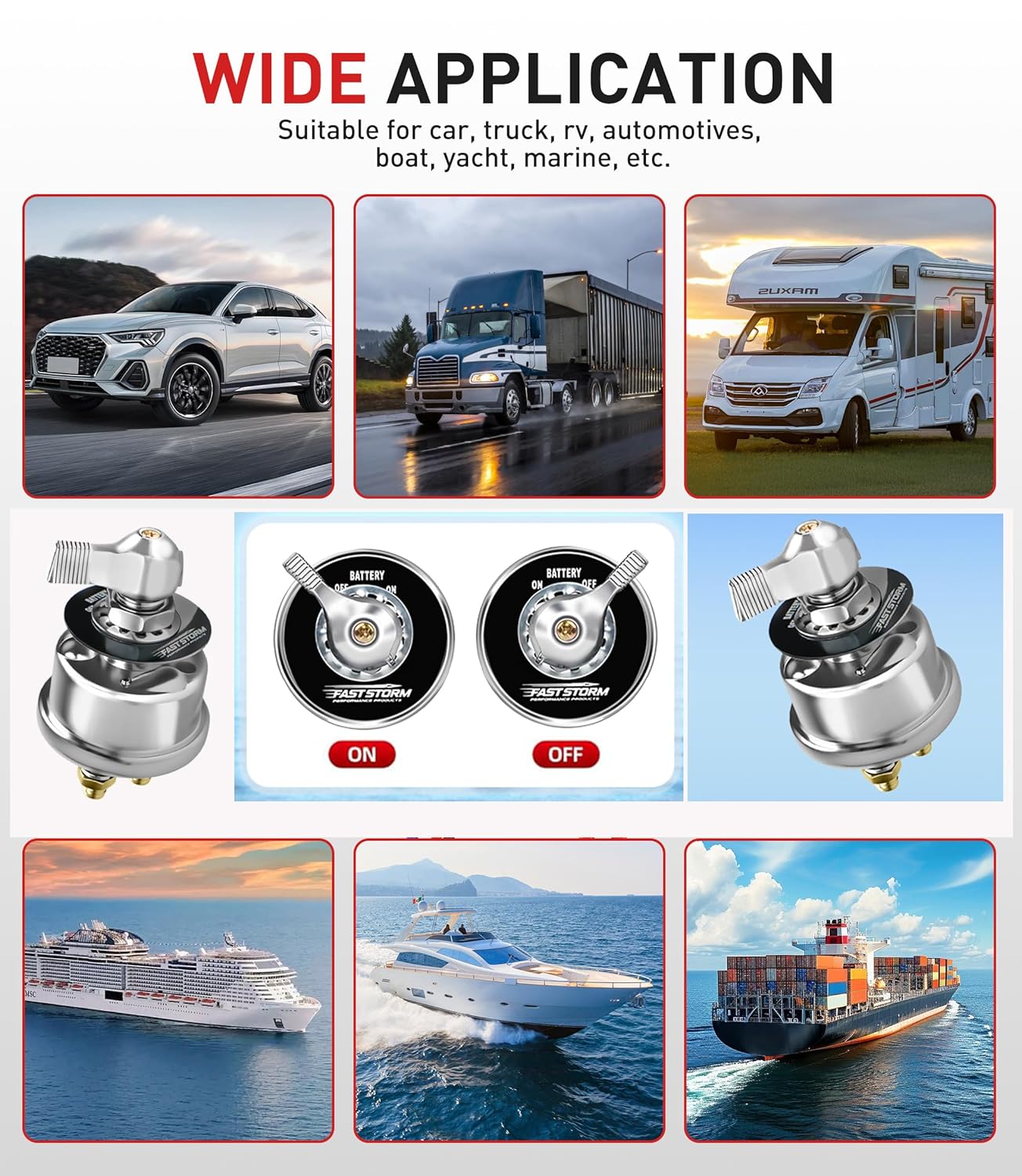 200A High Current Master Battery Disconnect Switch,12-48V Battery Power Cut Off Isolator Killer Switch with Face Plate for Car Vehicle RV Truck Boat Marine ATV