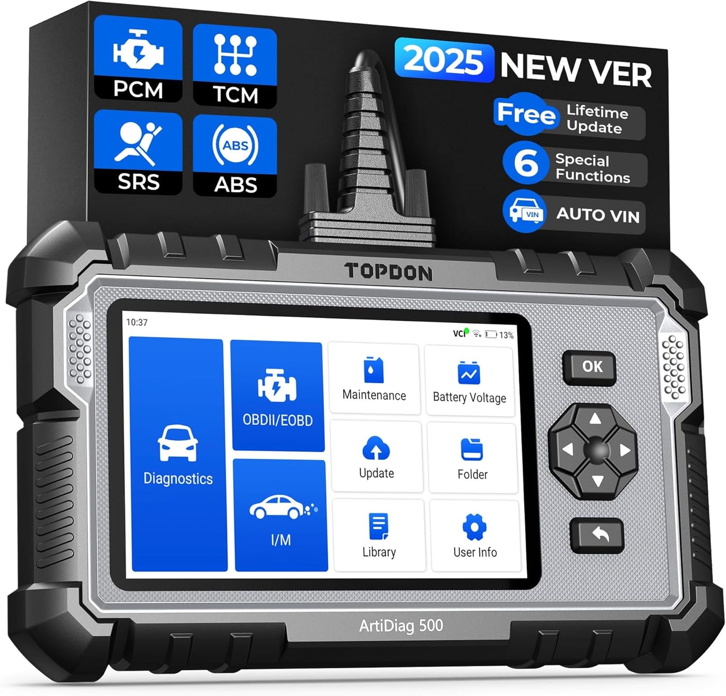 OBD2 Scanner TOPDON AD500, Oil SAS Throttle TPMS BMS EPB Reset, Engine ABS SRS Transmission, Diagnostic Scan Tool, AutoVIN, Car Check Engine Code Reader with Battery Test, Lifetime Wi-Fi Free Update