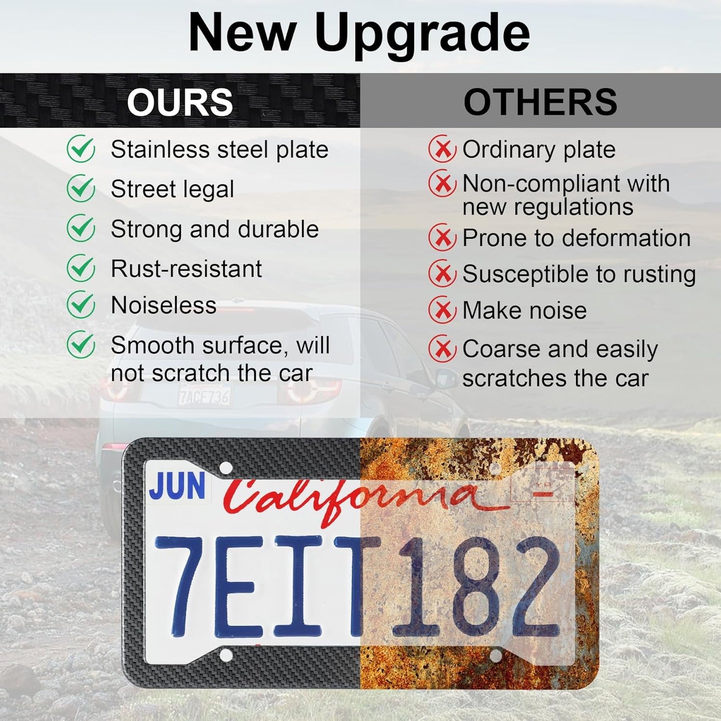 LivTee Carbon Fiber License Plate Frames, 2PCS Car License Plate Holder, 4 Holes Stainless Steel License Plate Covers, Automotive Exterior Accessories, Slim Design with Gasket Cover for US Cars