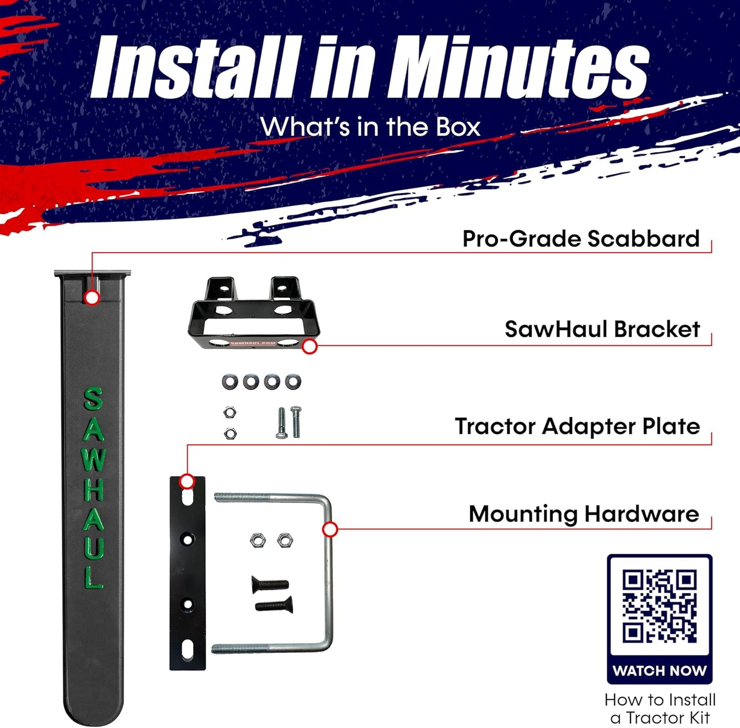 SawHaul Universal Tractor Chainsaw Holder - Made in Kansas USA - Fixed Mount Chainsaw Carrier (36" Green) Compatible w/All Brands