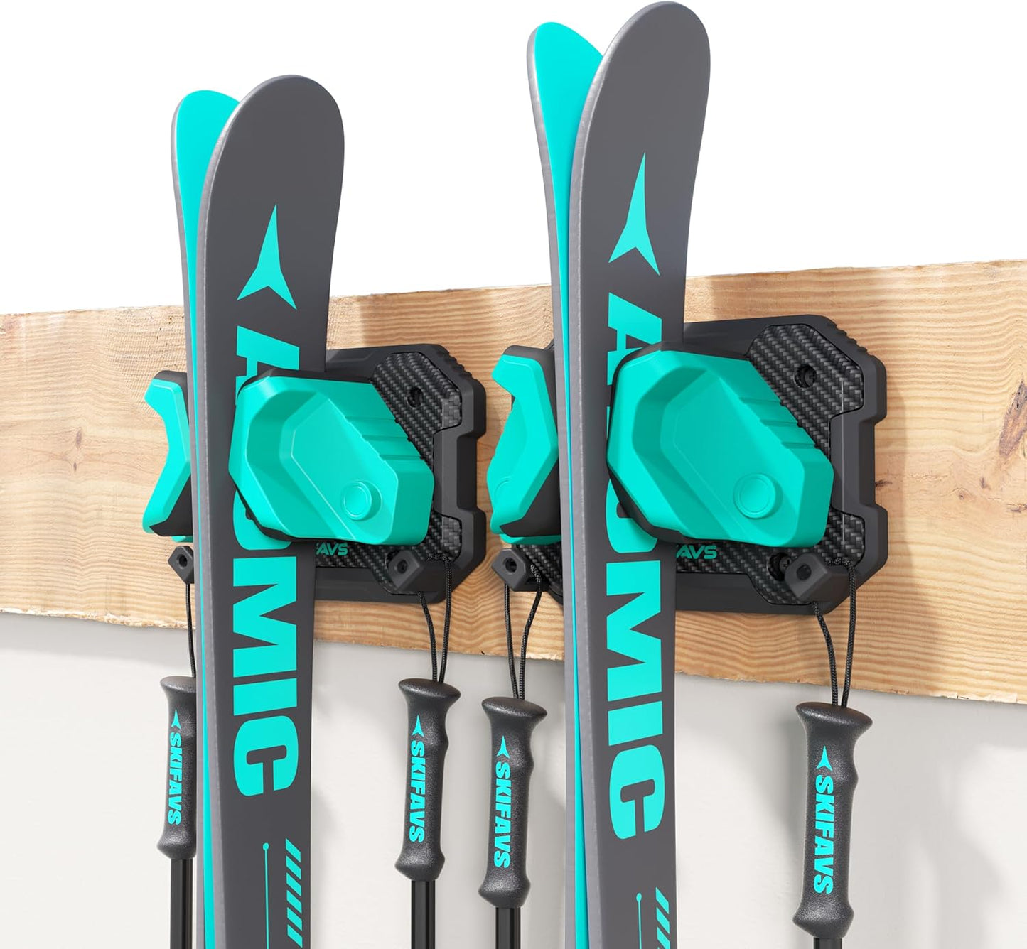 Ski & Snowboard Wall Rack for Garage Wall Fits Any Ski/board, Ski Wall Mount Holders Damage-Free Storage Rack, Garage Organization Space-Saving Winter Gear Organizer, Green, 2 Pack