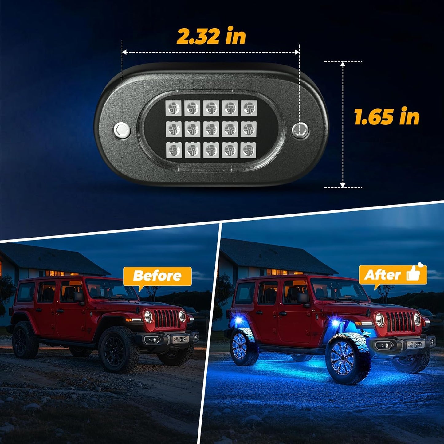 LED Rock Lights for Trucks 4 pods, RGB Rock Lights for UTV with Music Mode, Neon Rock Light Kits for UTV ATV Golf Cart Four Wheeler RZR Truck