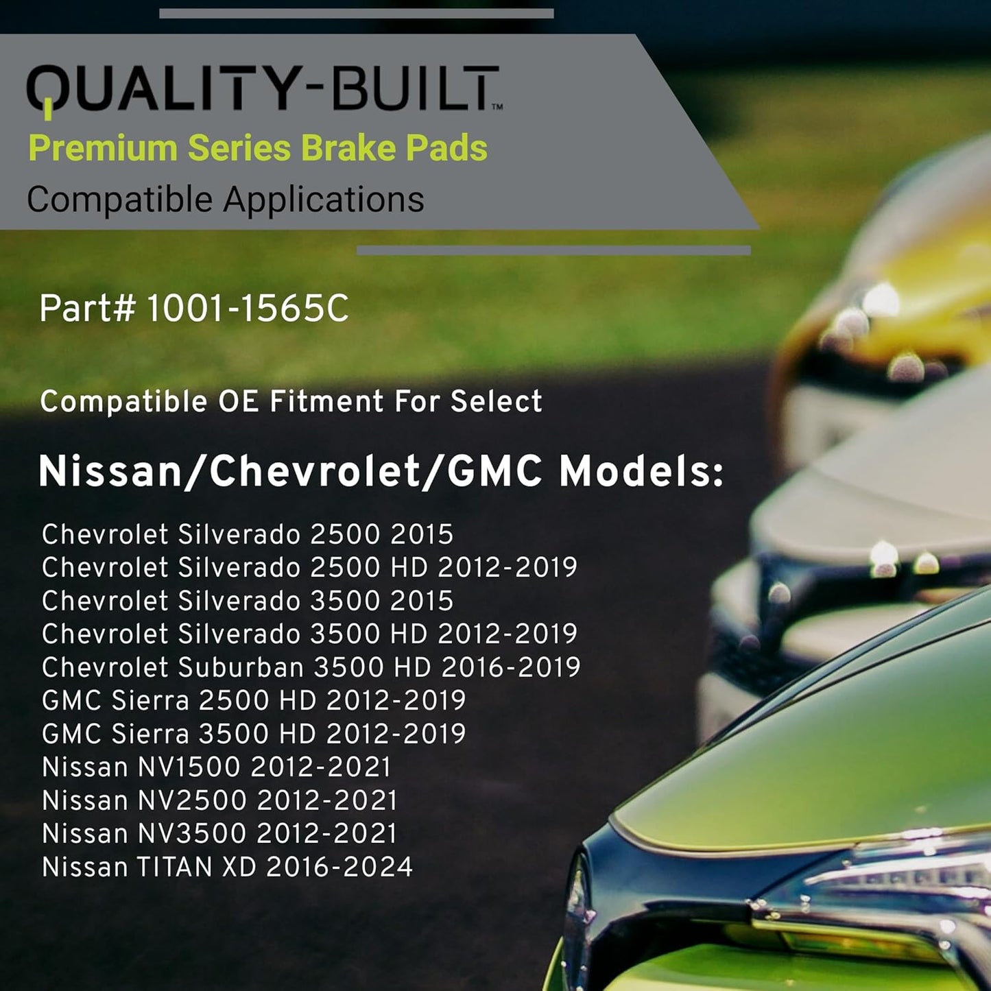 Premium Ceramic Front Brake Pads (1001-1565C) Compatible with 2012-2024 Chevrolet/GMC/Nissan (NV1500/NV2500/NV3500/Sierra 2500 HD/Sierra 3500 HD/Silverado 2500/Silverado 2500 HD & More)