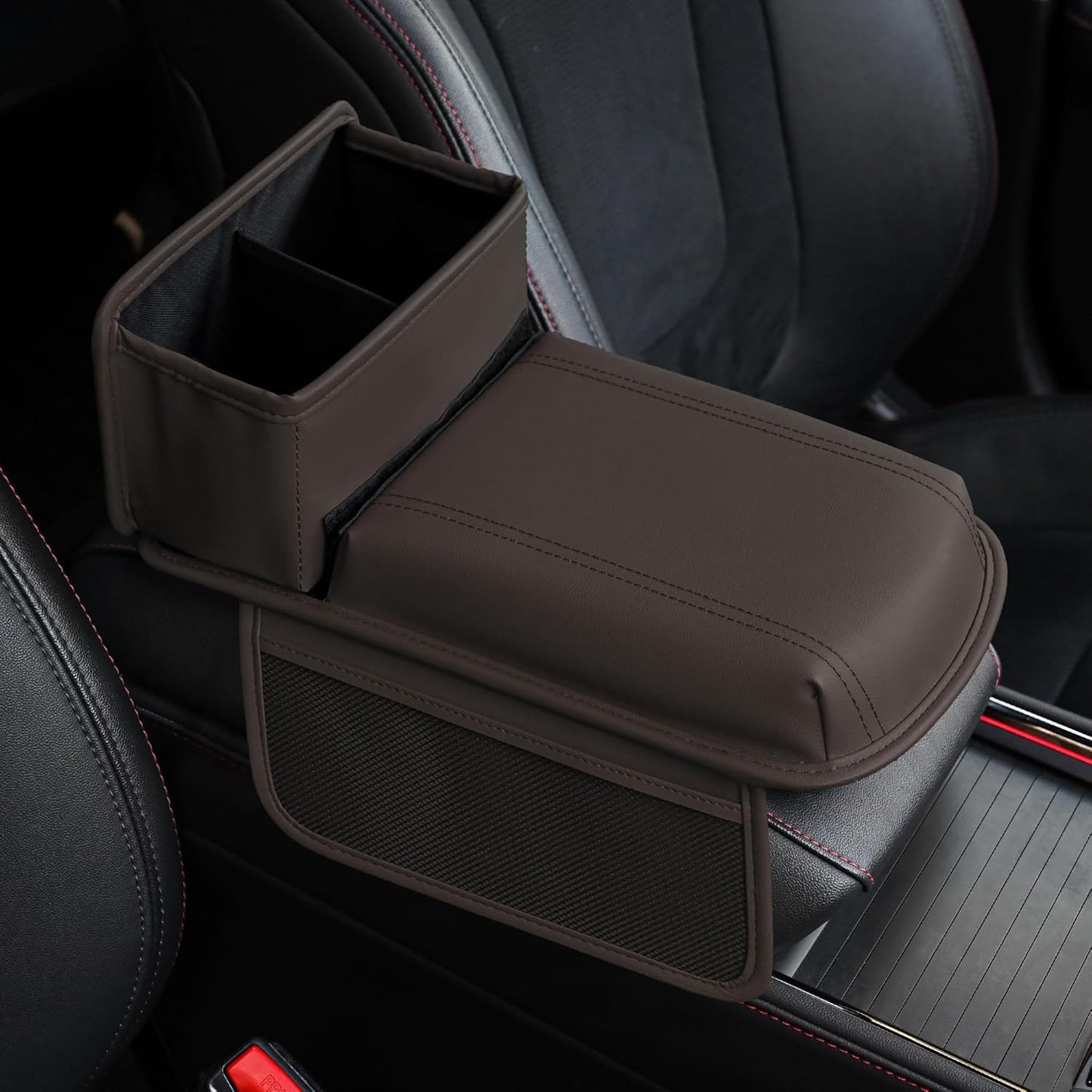 JEYODA Upgraded Car Armrest Cover,Premium Leather Car Armrest Cover Cushion with Storage Holder, Caddy for car (brown)