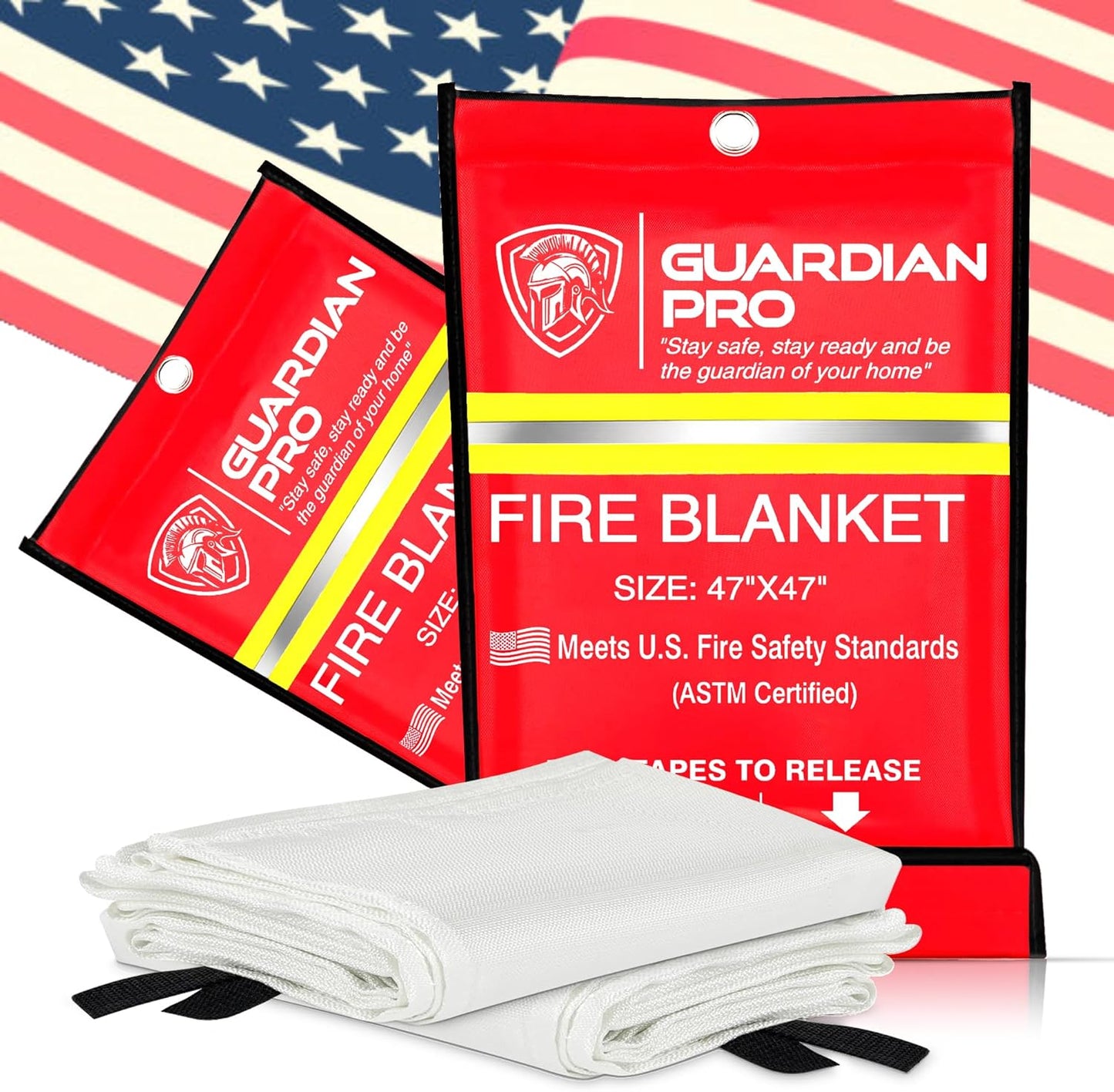 Emergency Fire Blanket for Home and Kitchen - 47"x47" - Must Have Fire Protection - Fire Suppression Fiberglass Fire Blankets for House Camping Car Office Emergency Survival Safety (2 Pack)