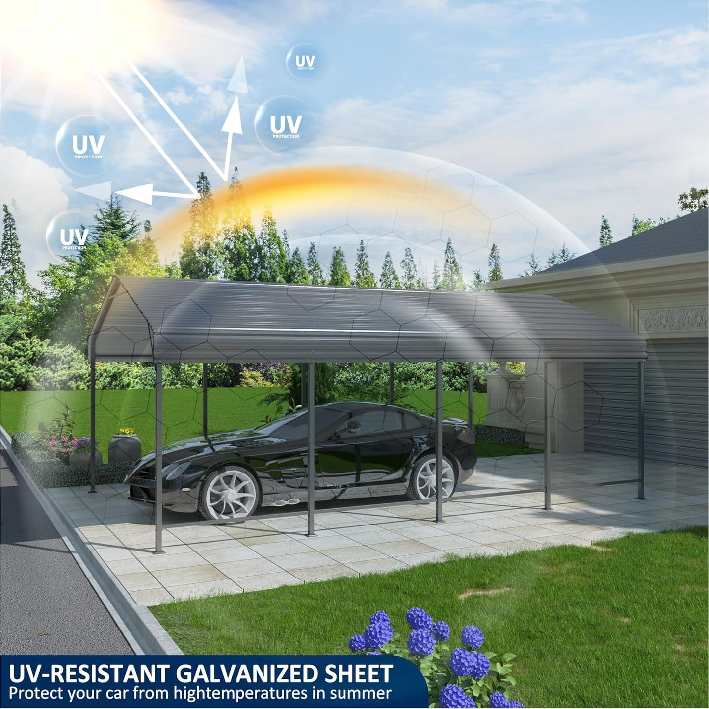 12x20 Metal Carport Carports with Enhanced Base Heavy Duty Garage Outdoor Galvanized Car Shelter for Car, Boats and Truck