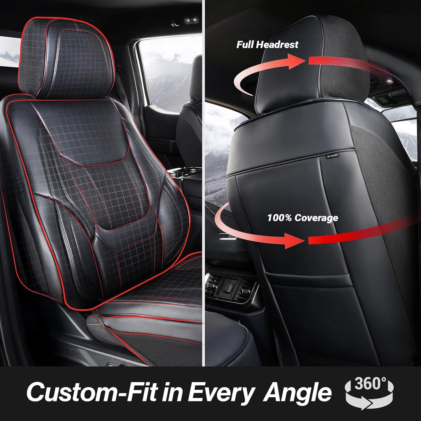 Coverland Custom Car Seat Covers Compatible with Titan, Tundra - Premium Leather Non-Slip Memory Foam Waterproof Cover Custom Fit Interior Protector Front Seat-Black [See Size Chart-Size A14]