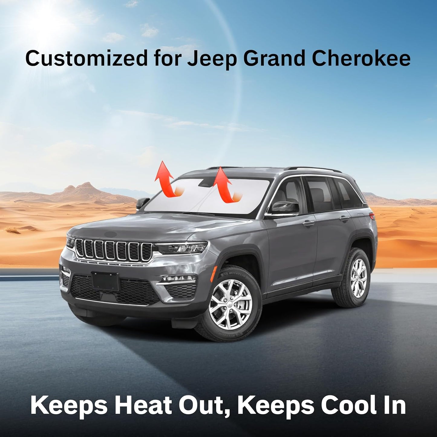 for Jeep Grand Cherokee Accessories 2011-2025 EcoNour Car Windshield Compatible (Not for Grand Cherokee L &Jeep Cherokee) | 210T Polyester with UV Protection | Easy Installation-Storage Pouch