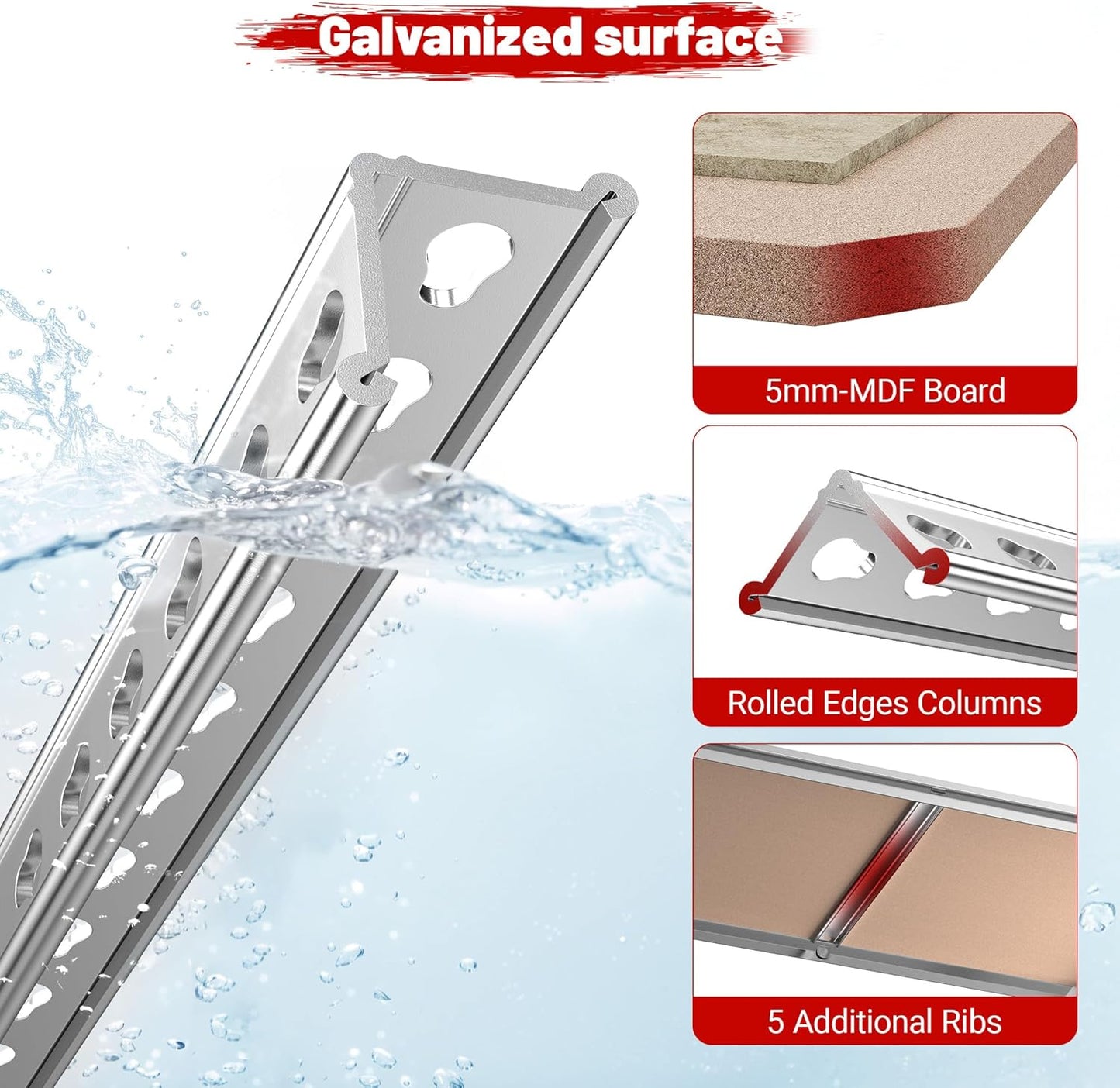 REIBII 2020LBS Garage Shelving Heavy Duty 5-Tier Storage Shelves Adjustable Metal Shelving for Warehouse, Basement, Easy Assembly, 72" H x 35.55" W x 16" D, Galvanized