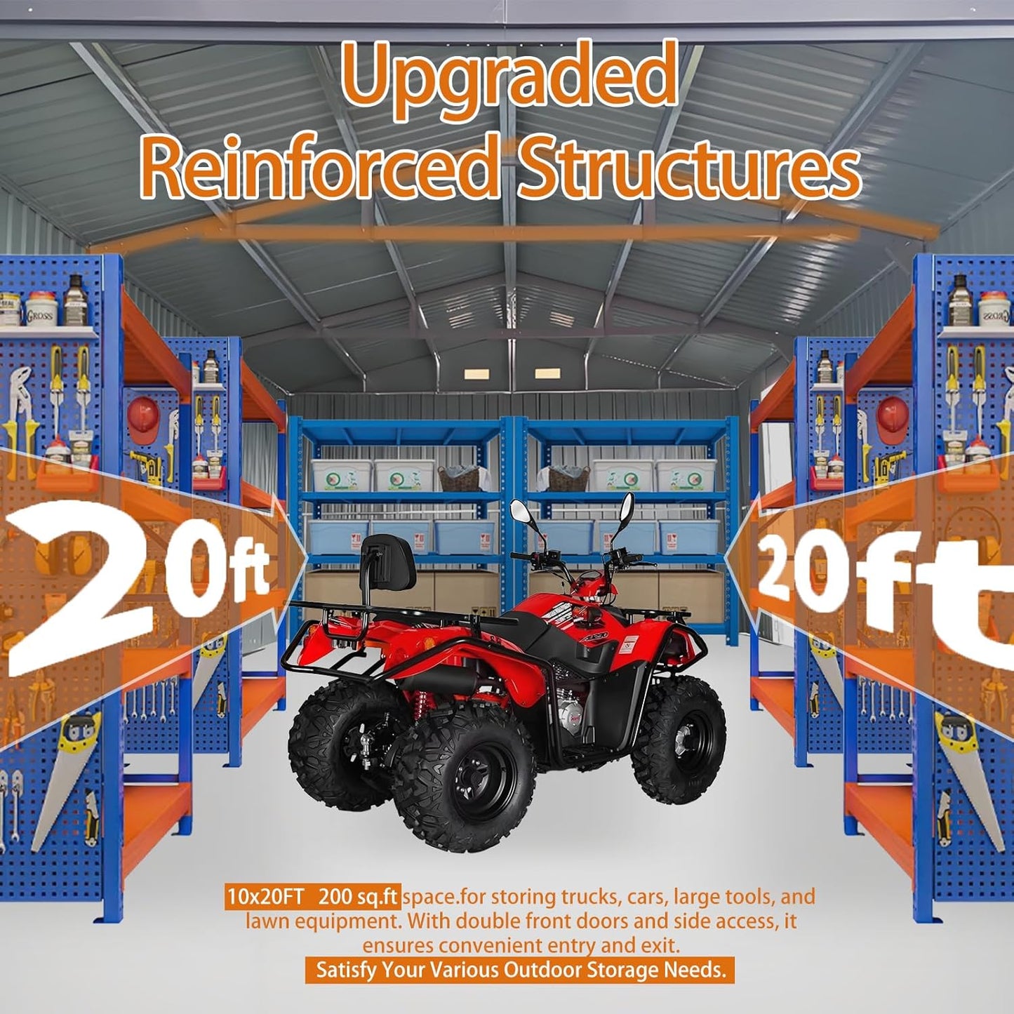 KUIKUI Metal Garage Shed Without Floor, 10x20FT Heavy Duty Outdoor Shed and Storage with 2 Doors and 4 Vents, Car Sheds Outdoor Garage