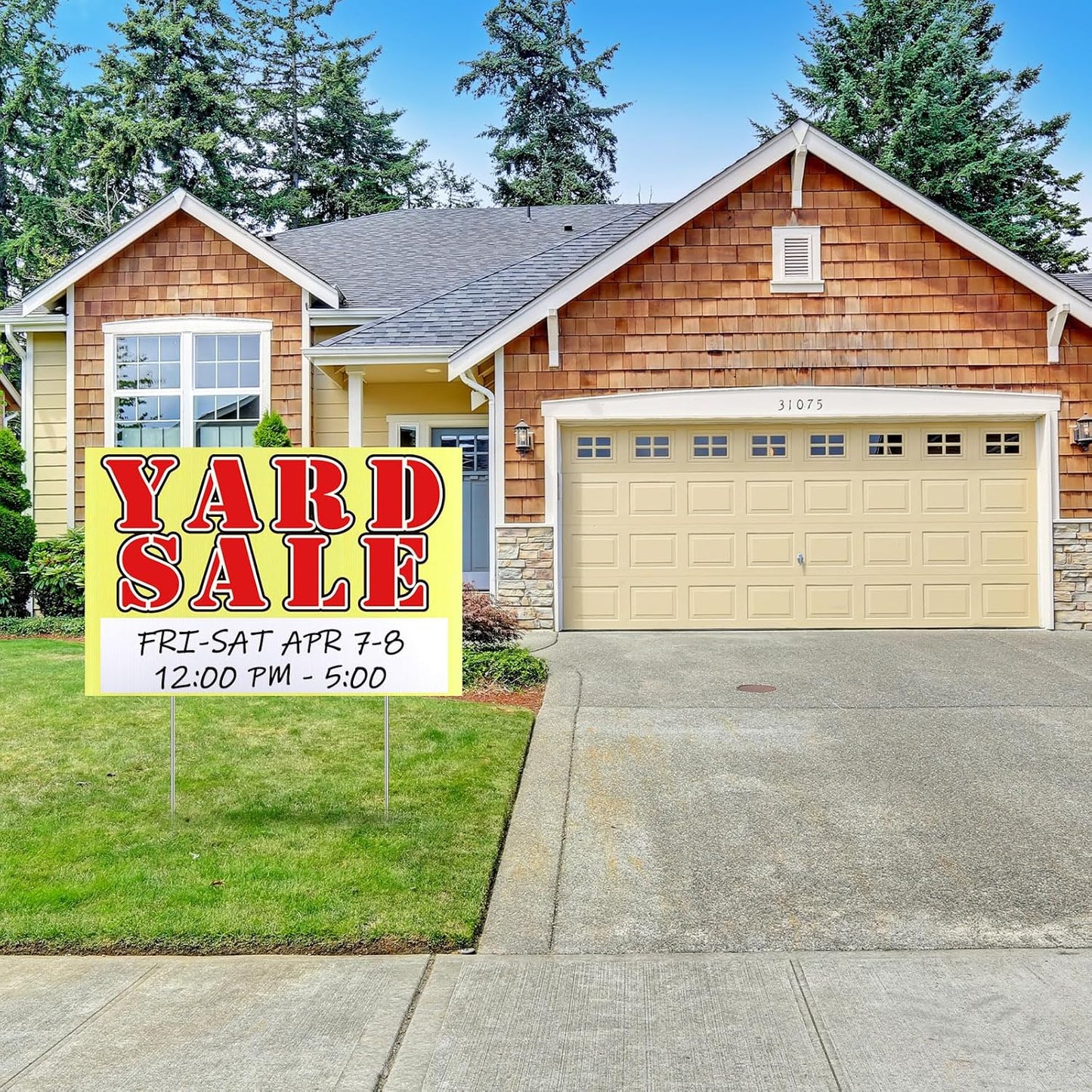 Marsui 3 Pcs Yard Sale Sign 23.6 x 15.7 Inch Double Sided Yard Sale Sign with Metal Stake and Directional Arrow for Outdoor