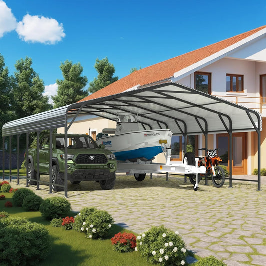 20x30 FT Metal Carport Canopy Heavy Duty with Reinforced Base and Galvanized Steel Roof & Frame, Garage Shelter for Cars, Boats and Trucks