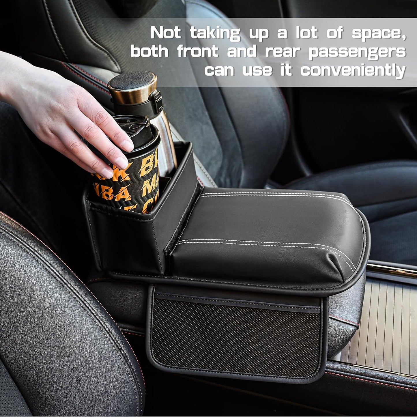 JEYODA Upgraded Car Armrest Cover,Premium Leather Car Armrest Cover Cushion with Storage Holder, Caddy for car (grey)