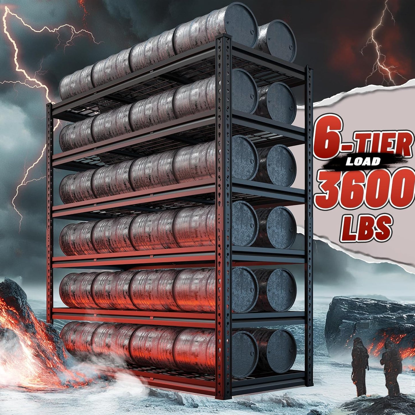 REIBII 3600LBS Garage Shelving 48" W Storage Shelves 6 Tier Garage Shelving Heavy Duty, Adjustable Metal Shelves for Warehouse, Basement, Pantry, 48" W x 24" D x 78" H