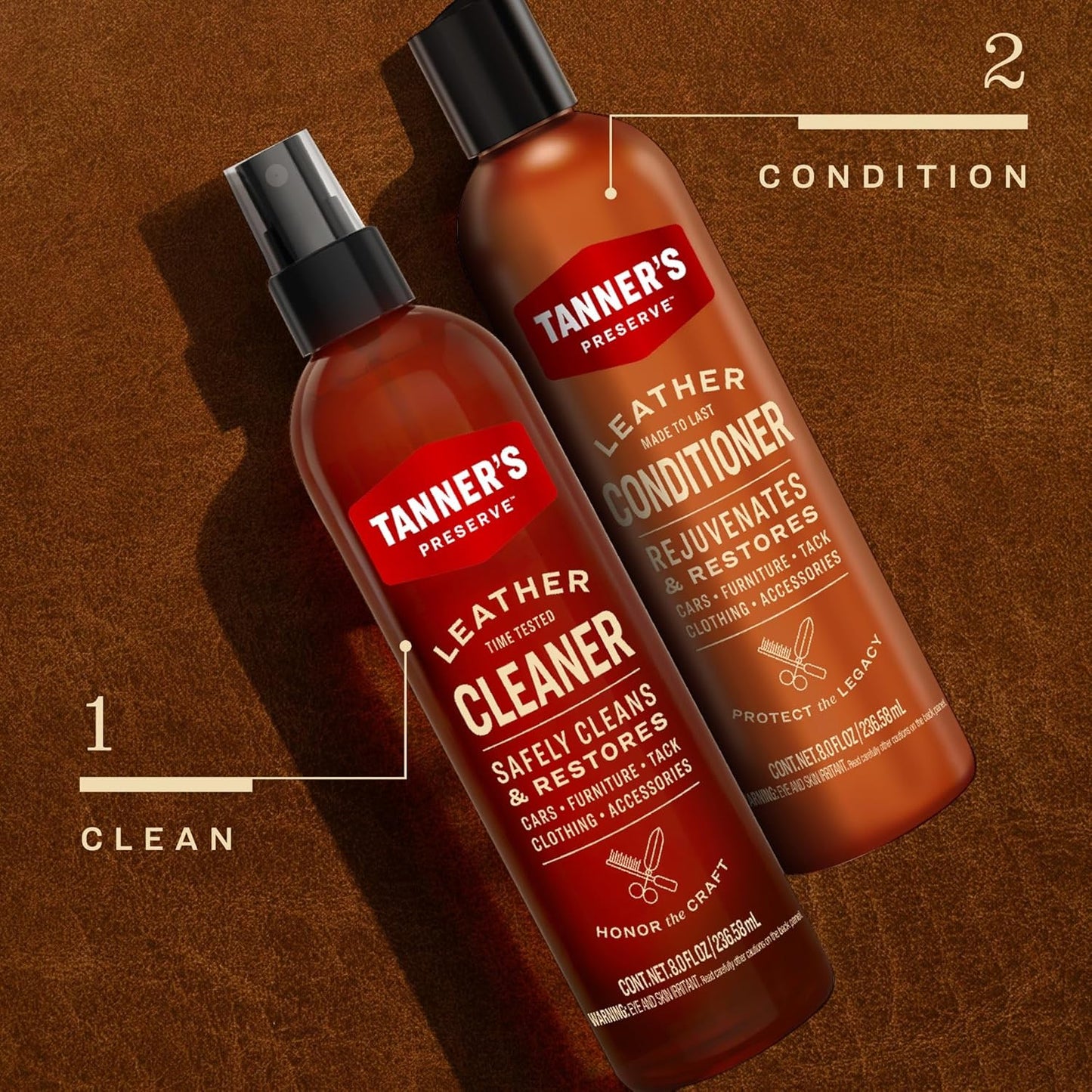 Tanner's Preserve Leather Conditioner, Rejuvinates & Restores Finished Leather, Use for Cars & Interiors, Couches & Furniture, Saddles & More, 8 Fl Oz