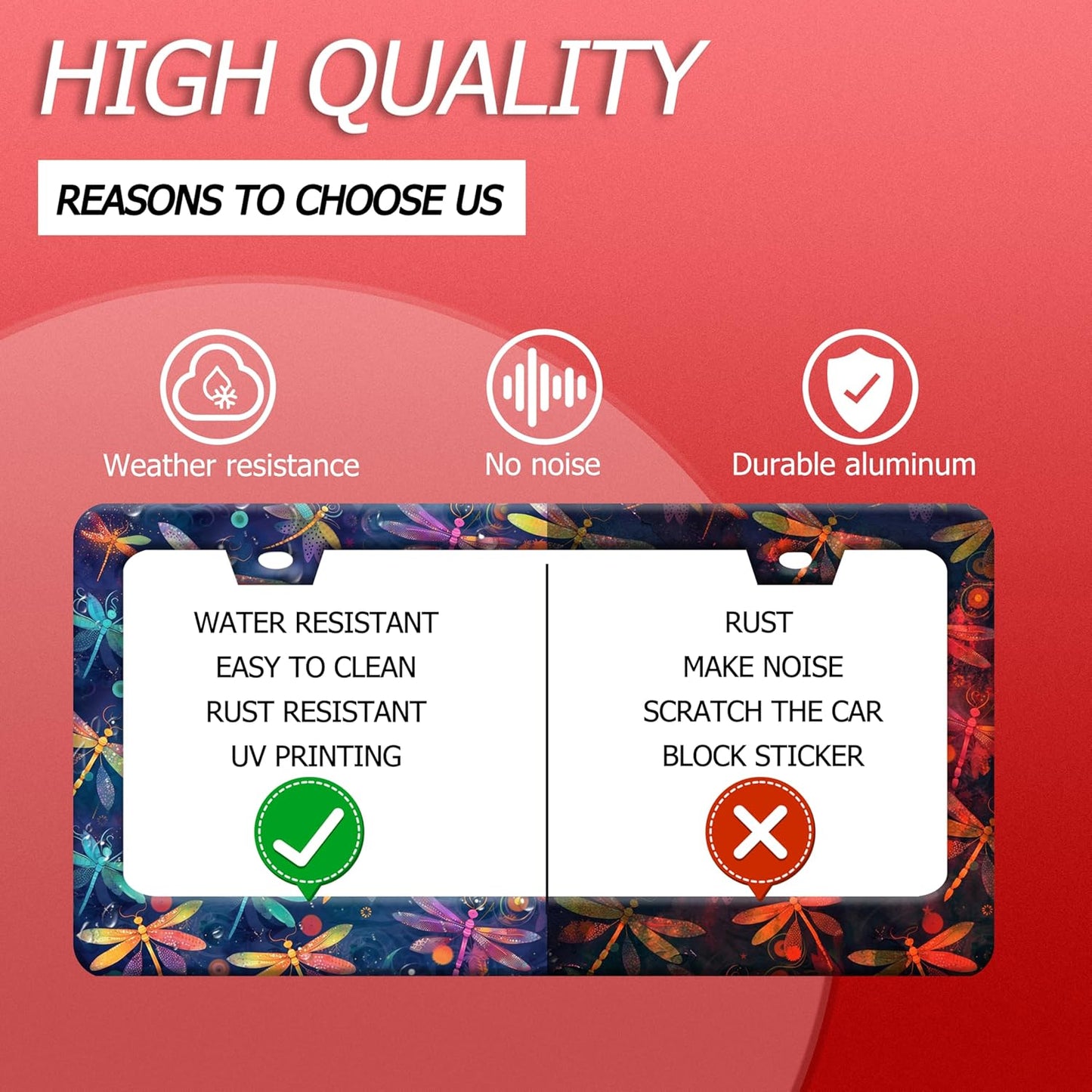 Dragonflies License Plate Frame Funny Dragonfly License Plate Frames Stainless Steel Accessories Cars Decor with 2 Holes and Screws Fits Standard Us Ca Vehicles License Plate Holder 12.2 X 6 Inch