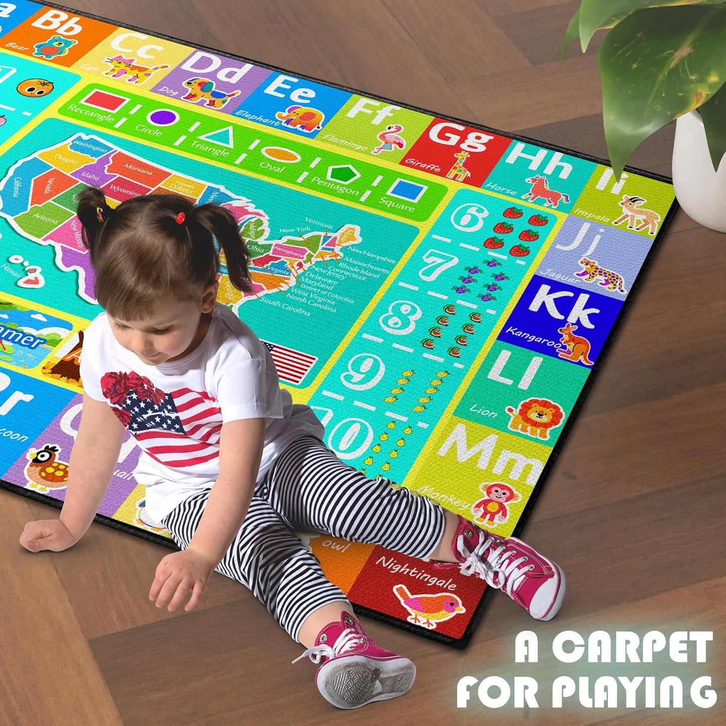 ABC Rug for Kids Playroom, 3x4 Washable Classroom Area Rugs, Educational Learning Mat with Alphabet Numbers Animals Seasons Shapes for Classroom Preschool Playroom