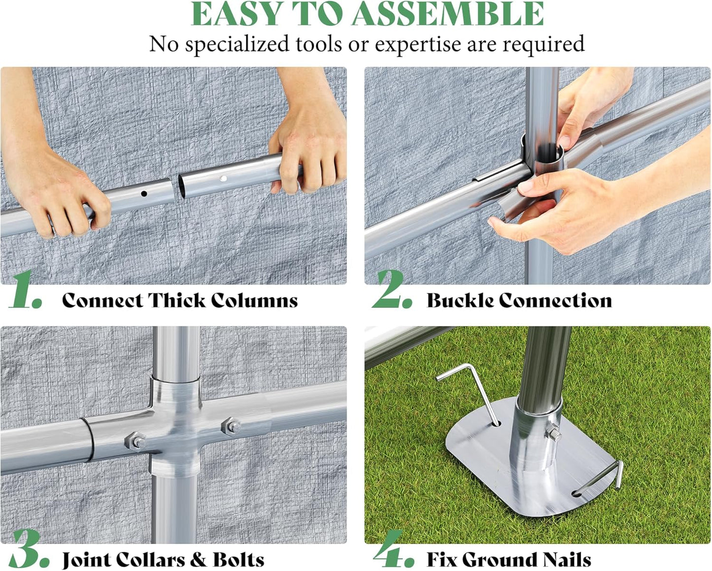 AMERLIFE 8x10x8 FT Heavy Duty Portable Shed Storage Shelter, Outdoor Storage Shed with 4 Waterproof Windows & Roll-Up Zipper Door, Carport for Motorcycle, Bike, Grey