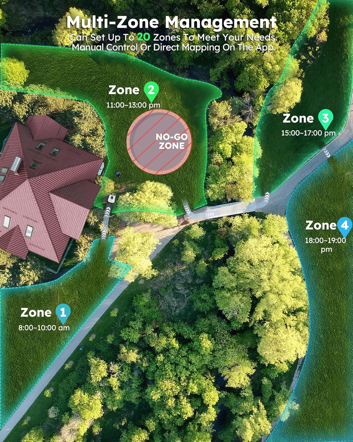 Genie600 Robot Lawn Mower - NO Wire, Full Band RTK+4-Eye Vision Robotic Lawnmower for 0.23 Acre, Auto Mapping, Multi-Zone Management, Accurate Obstacle Avoidance, Intelligent Path Planning