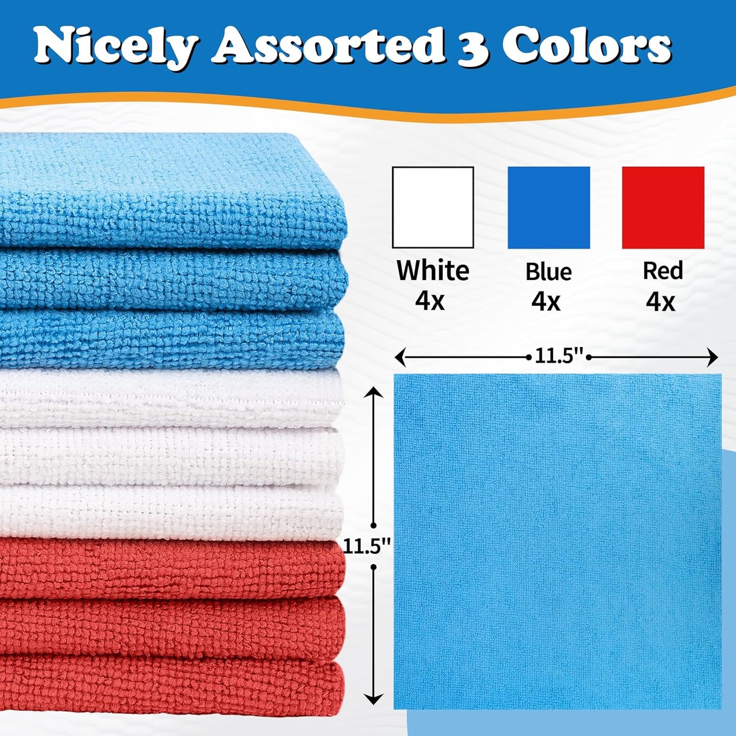 FIXSMITH Microfiber Cleaning Cloth, Pack of 12, Shop Towels Bulk, Microfiber Towels for Cars, Lint Free, Scratch-Free Cleaning Cloths, Cleaning Rags for Housekeeping, 11.5 x 11.5 inch