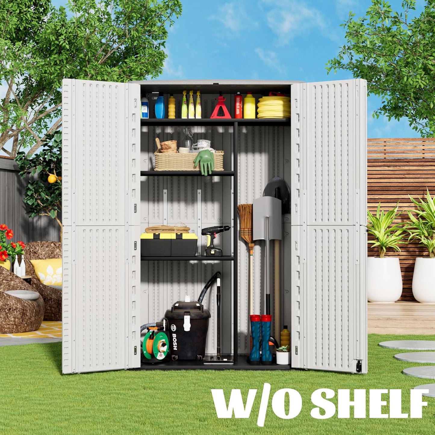 Outdoor Storage Cabinet Waterproof,Resin Vertical Storage Shed Lockable, 66 Cubic Feet Outdoor Storage Box for Garden/Backyard/Home/Pool