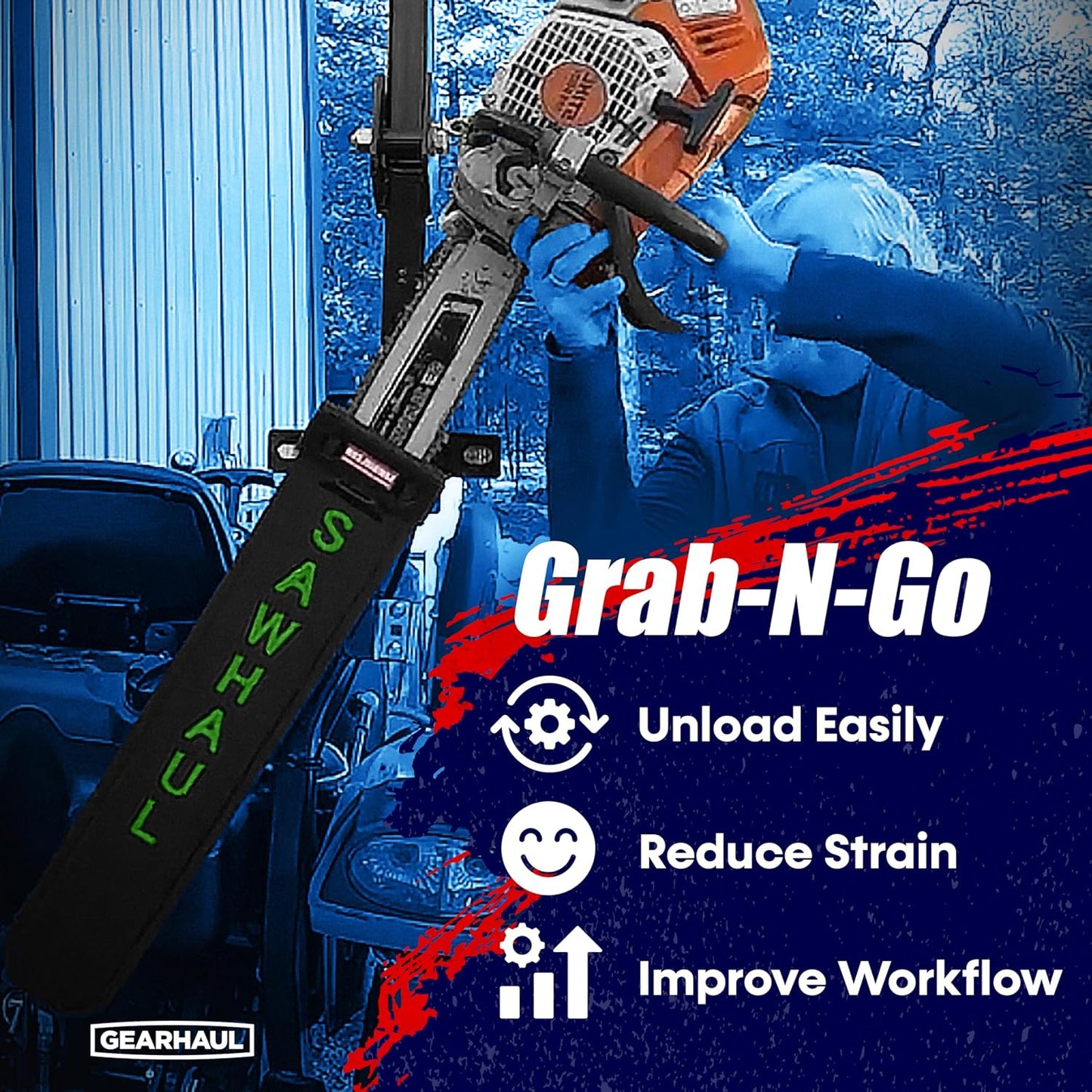 SawHaul Snap-Lok Universal Chainsaw Carrier Kit for Tractors and Skid Steers – 20 Inch Green Scabbard with Rotating Mount – Compatible with All Chainsaw Brands – Made in USA