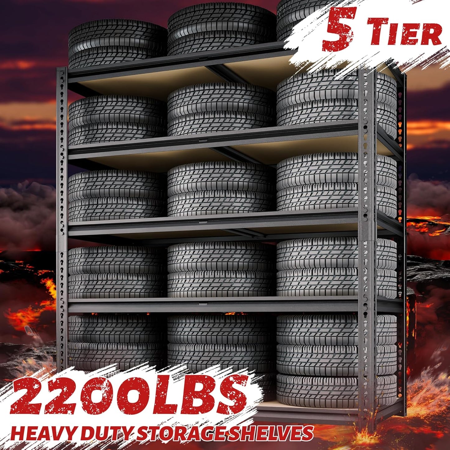 72"H Storage Shelves heavy duty, 2200LBS Garage Shelving, 5 Tier Metal Shelving Unit Adjustable Garage Shelves Utility Rack Shelf for Storage Warehouse Pantry Closet,40" W × 20" D × 72" H, Black, 2PCS